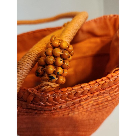 Cappelli Straworld Orange Straw Beach Bag with Beaded Handles *See Description* - Picture 7 of 8